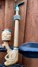 Seltene große Bauernpfeife 30cm geschnitzte Holzpfeife mit Jagdmotiv,Hirschhorn