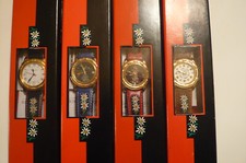 Michel Jordi, 4 Armbanduhren rot blau schwarz braun, sehr guter Zustand