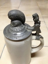 Historischer Reservistenkrug Zinndeckel Bierkrug Bayern Raupenhelm Militaria