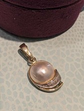 Anhänger 585 Gelbgold Marbe Perle Weiß und Gold Diamant Clip Öse für Damen