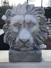 Steinfigur Löwenkopf, H. 48 cm, Steinguss, Skulpturen, Büste Löwe, Gartenfigur