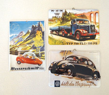 3 Blechschilder 10 x 14,5cm;  Messerschmitt, MAN Typ 750 , VW Käfer