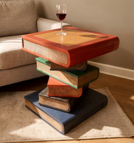 Bücherstapeltisch/bemalt/Lamp