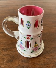 Böhmisches Glas * Überfangglas * Krug / Humpen * Weiß/Rosé  * aus Nachlass