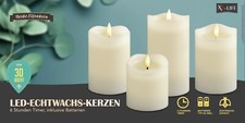 X4-LIFE 4er-Set LED-Echtwachskerzen mit 3D-Docht und Timerfunktion