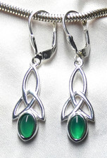 💚Ohrhänger 925 Silber Klappbrisur, keltischer Knoten grüner Achat – Unikat💚