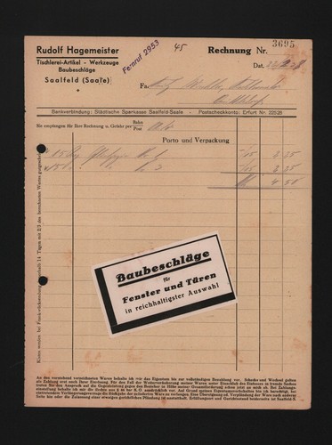 Saalfeld saale rechnung 1938 - rechnung,
