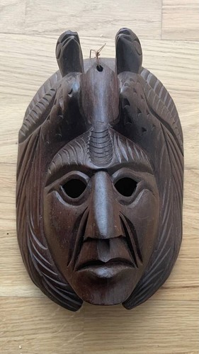 Hand carved wood mask - carved,