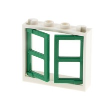 1x Lego Fenster Rahmen 1x4x3 weiß 2 Flügel Laden 1x2x3 grün dick 60608 60594