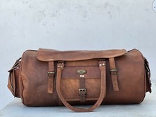 Herren Echt Klappenschutz Leder Vintage Große Runde Reisetasche Sporttasche