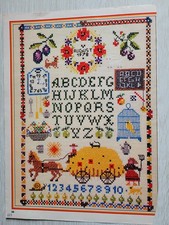 Stickvorlagen Kreuzstich Mustertuch Erntezeit Heuwagen Landleben ABC Zahlen