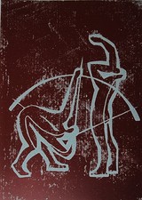 Heinz Friedrich Kirchner 1926-2000, Bogenschütze,Linolschnitt, um 1960