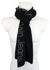 Calvin Klein Schal Herren Einheitsgröße Schwarz Rechteck Monogramm Eng Gestrickt