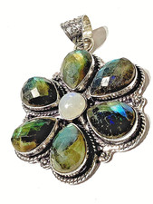 F E U E R  LABRADORIT EDELSTEIN SCHMUCK ANHÄNGER HANDGEFRTIGT 925 Sterlingsilber