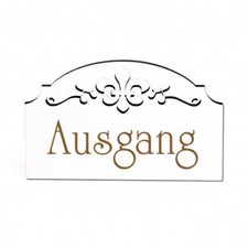 Ausgang Türschild Schild Holz graviert Ornamente selbstklebend Vintage 15x9cm 