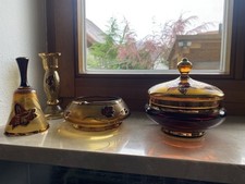 Vintage - SET - Gebäckschale - Kerzenständer - Aschenbecher - Glocke - GLAS matt