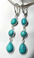 ?Ohrhänger 925 Silber Klappbrisur, langes Design Türkis Cabochons UNIKAT neu?