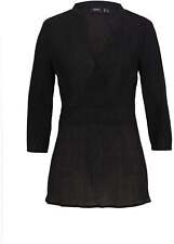 Bluse mit Smock-Einsatz in Wickeloptik Gr. 46 Schwarz Damen Baumwollbluse Neu