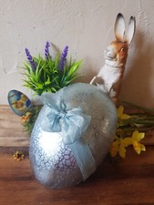 altes Füll Osterei Candy Container Pappe antik 19cm groß Pappmache Stanniol Blau