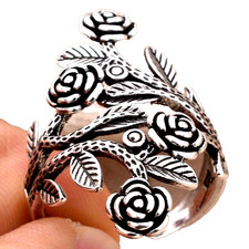 Ring Ringe silber Rosen Blätter Retro Retro-Style größenverstellbar