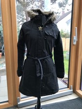 Orginal Vintage Adidas Parka, Kurzmantel, M, schwarz mit Fell an Kaputze