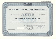  Aktie  Dr. SCHWEITZER  AG Chemisch-pharmazeutische Fabrik  Berlin 1970 ü. 50 DM
