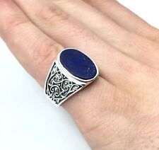 925 Silber ovaler Siegel Ring Lapislazuli Bandring Herren Schmuck 18.1mm / 57