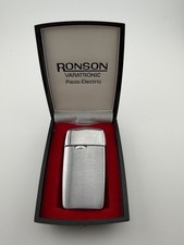 Gasfeuerzeug Ronson Varatronic Piezo- Electric  70er Jahre mit Werbung