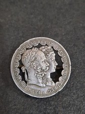 Antike Brosche, Silbermünze, Silber ÖSTERREICH 2 Gulden Wien Hochzeit Sissi