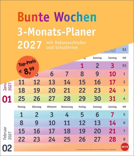 Bunte wochen monatsplaner - bunte, 3-monatsplaner