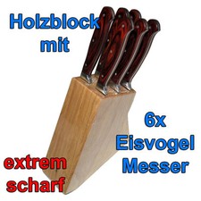 ZWEIBRÜDER Eisvogel 2187B Holz-Messerblock mit 6 Handabzug-Messer Spülfest Abzug