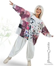 Italy LAGENLOOK Pulli Pullover-Strick-Shirt weiß bunt 44 46 48 50 52 54 56 58