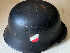 Alt Feuerwehr Alu Stahlhelm Ausrüstung Leder Riemen ab 2WK Deutsches Reich Deko