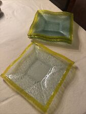 Vintage Retro Servierschale Schale Teller aus Glas rechteckig Gelb 4 Stück