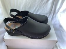 Clogs Anatomisk Botten Sandale Pantolette Gr. 41, schwarz, Leder, Holz, leicht