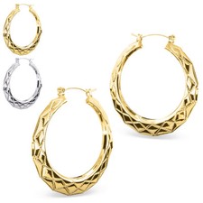 Edelstahl Hoops geprägt 5cm Creolen Raute-Muster gold silber Ohrringe Ohrstecker