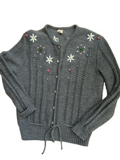 Modell exclusiv  - Graue, bestickte,  Strickjacke Landhausstil/ Trachten Gr. 46