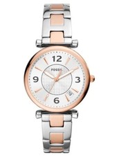 Fossil Damen Uhr ES5156 Carlie 3-Zeiger-Werk Datum Edelstahl zweifarbig Gold