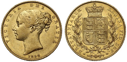 Victoria 1838 sovereign - victoria, 1
