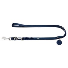 Hunter Hundeleine Solid Education verstellbar dunkelblau Rindsleder 3-fach