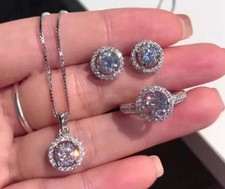 Schmuckset AAA Zirkon Klar 18K weißgold beschicht Rund Hochzeit Geschenk Frauen