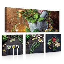 Leinwandbild Küche Gewürz Kräuter Wandbilder Canvas Leinwand Bilder 4 teilig SET