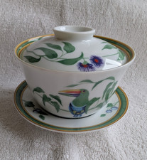 HERMES Toucans Teetasse mit Untertasse und Deckel Tukane Porzellan SELTEN