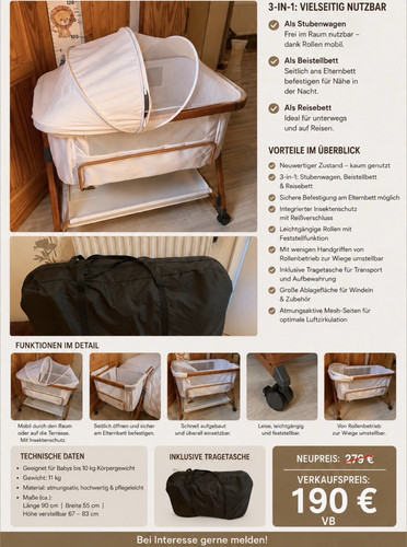 Kunu baby beistellbett - kunu, 3-in-1