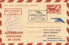Eröffnungsflug Austrian Airlines 5. 6. 1959 Wien-Warschau-Moskau Aerogramm