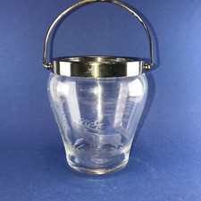 (C6) Eiseimer Glas graviert Jagdmotive 60er 70er Stiftehalter Blumenvase