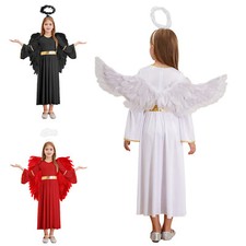 Mädchen Kleid Griechisch Flügel Performance Engel Kostüm Goldbesatz 3Pcs Fee