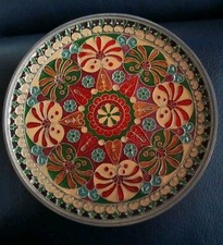 Alter Messing Wandteller, Emaile, Durchmesser 19 cm