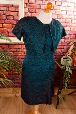 Vintage orig 60er Brokat Kostüm petrol grün schwarz Etuikleid Rockabella 40