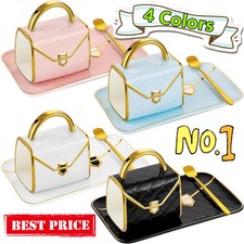 Kreative Keramik Kaffeetasse in Handtaschenform mit Untertasse - Löffel Set